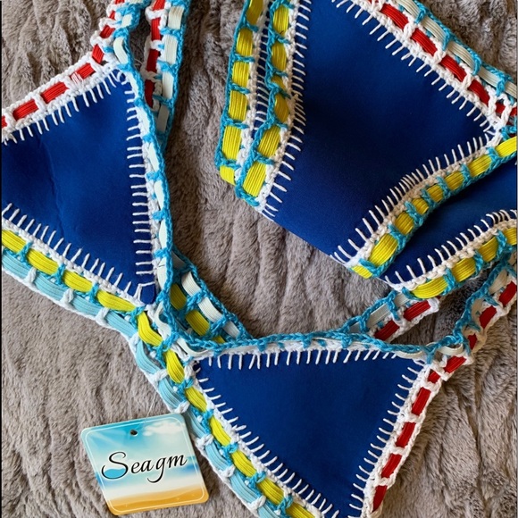 Blue Crochet Trim Bikini - Picture 3 of 9